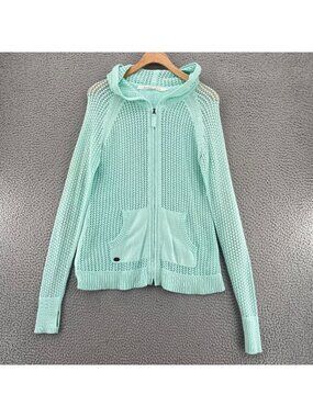 Athleta Sweater Womens Medium Blue Cotton Full Zip Hooded Long Sleeve Pockets